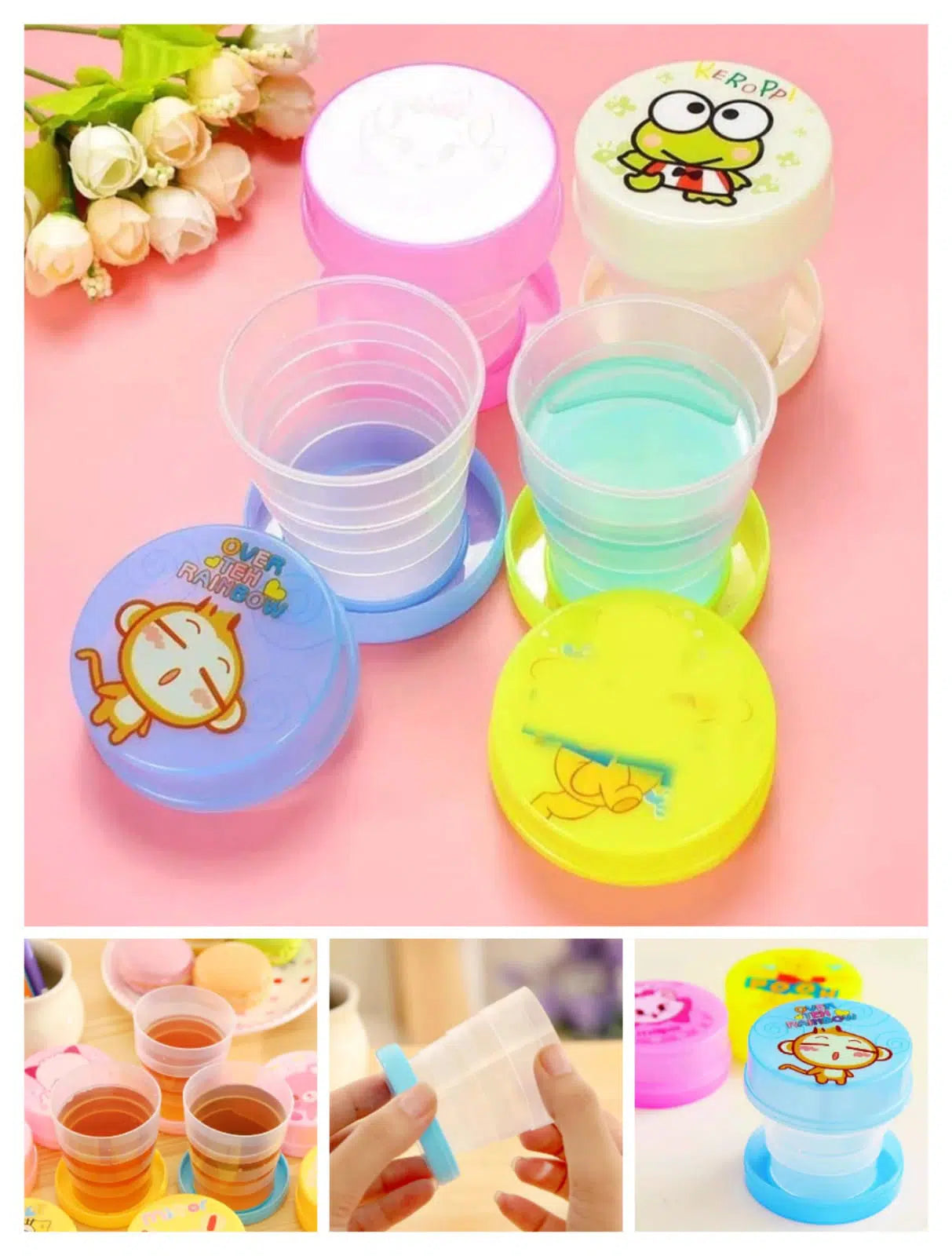 1Pcs Portable Cartoon Printed Plastic Foldable Magic Cup Glass for kids