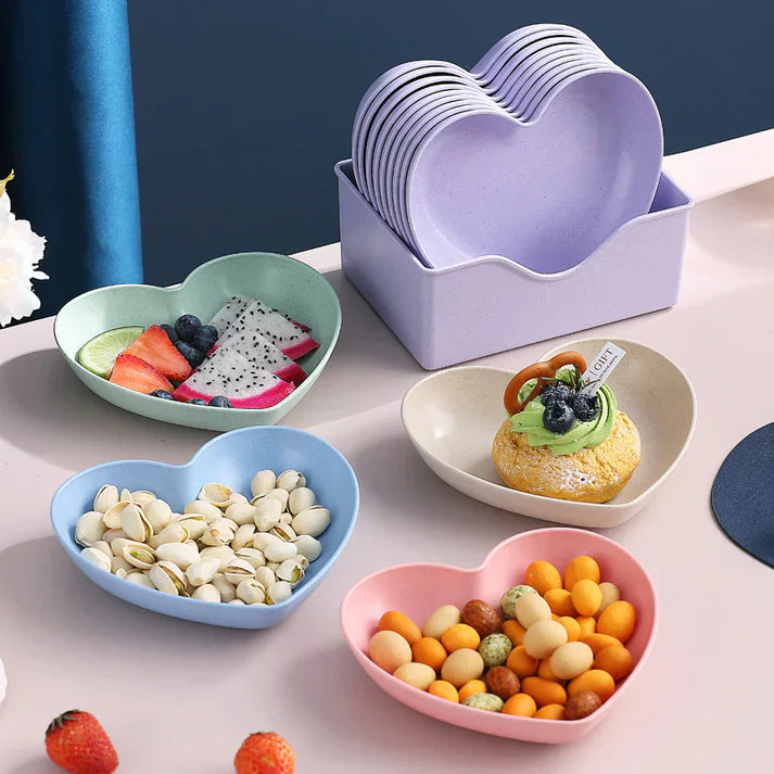 8pcs Heart Shaped Multi-Coloured Snack Plates